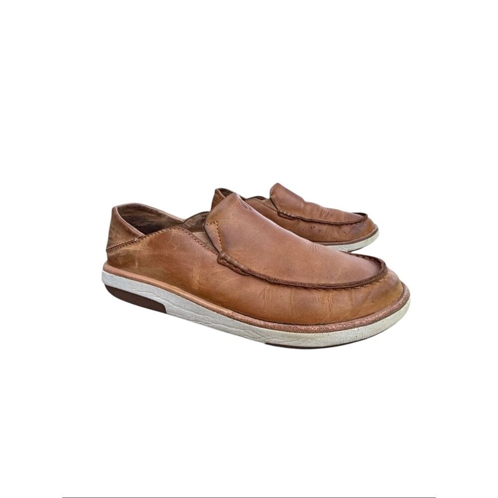 Olukai Kalia Slip on Brown Leather Loafers Shoes Sneakers Casual Men's size 8.5